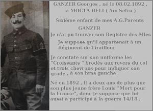 GUERRE 14-18 GANZER GEORGES  08 02 1892 A MOCTA DELI 